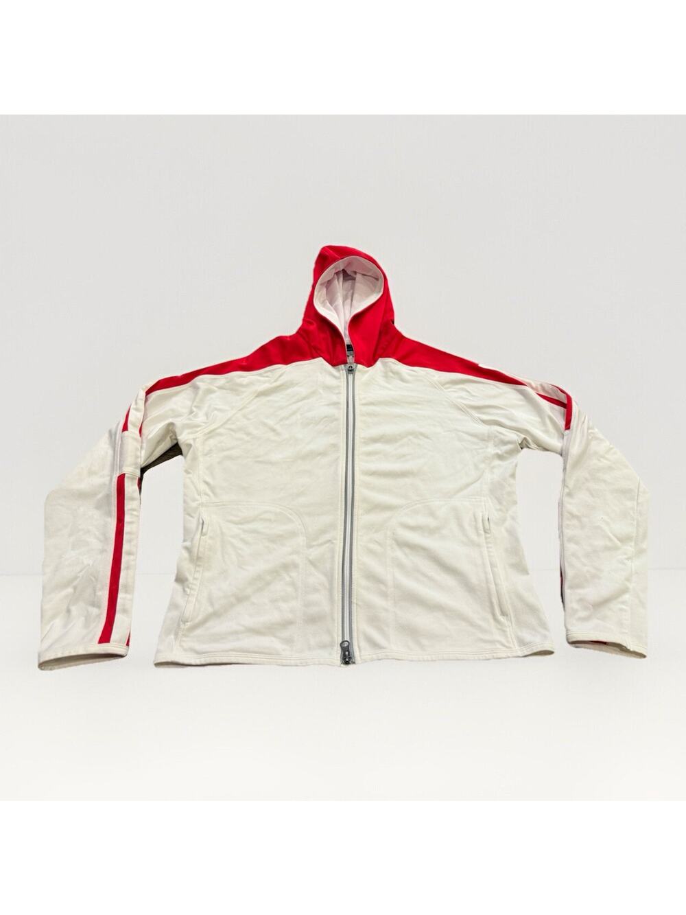 Vintage Y2k Nike Womens White Red Full Zip Reflective Running Hood Jacket Size L